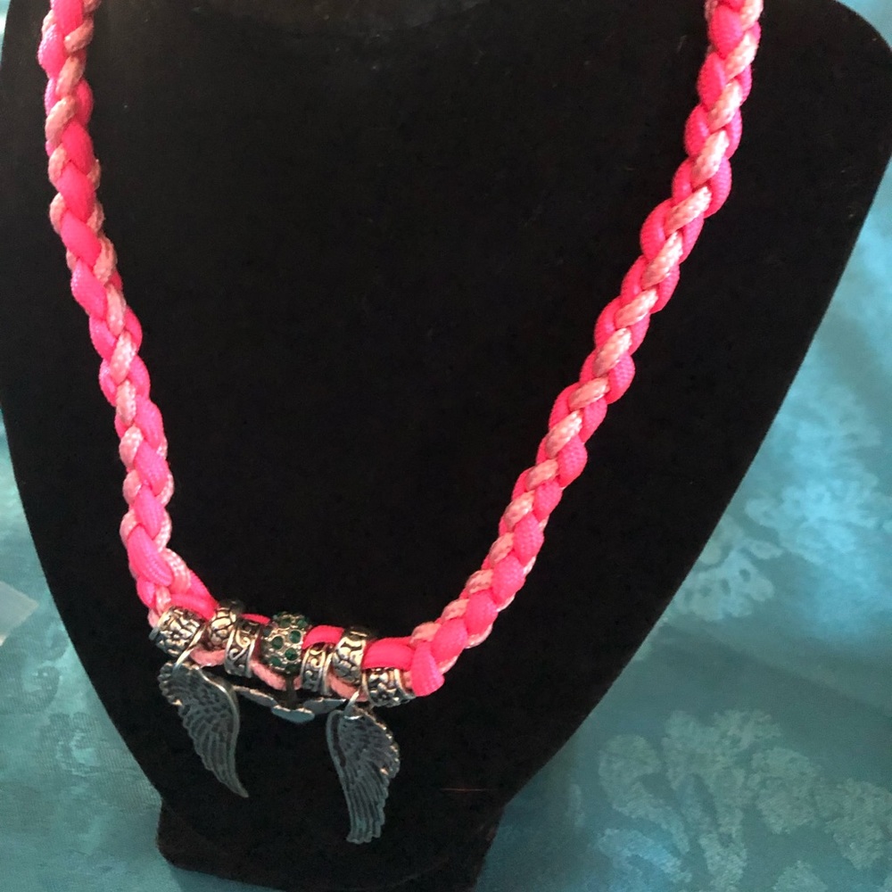 NWOT Neon Pink Angel Wings Heart necklace